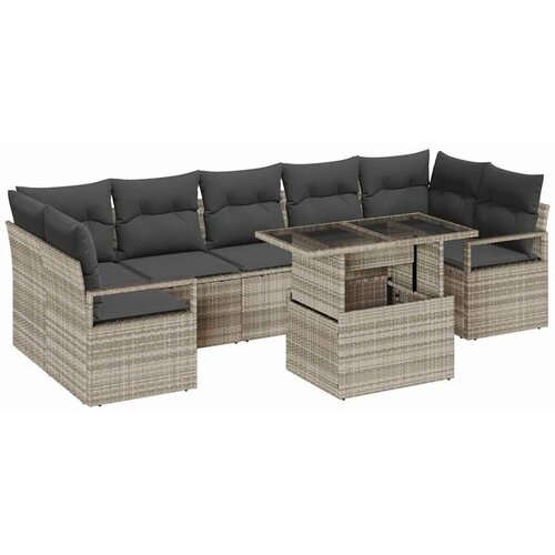 Set od 8 komada vrtne sofe s jastučićima svjetlosiva poli ratan 2-sjedalna vrtna sofa s jastučićima siva poli ratan Cene