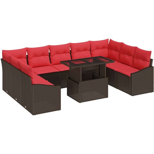 vidaXL Kavčna garnitura z blazino 10 pcs Rjava in rdeča poli ratan, (5000138410) Cene