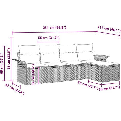  Sjedeća garnitura za vrt 5 kom. Siva poliratan 251 x 117 x 85 cm Slike
