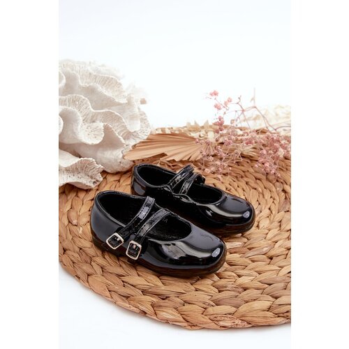 FR1 Black Patent Leather Children's Ballerina Flats with Straps Margenis Cene