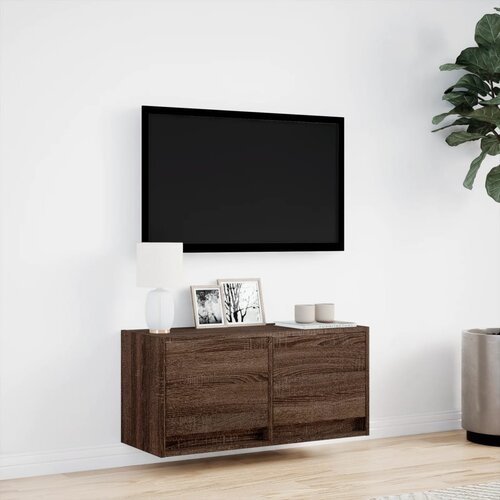  Zidni TV ormarić s LED svjetlima boja hrasta 80x31x38 cm Slike