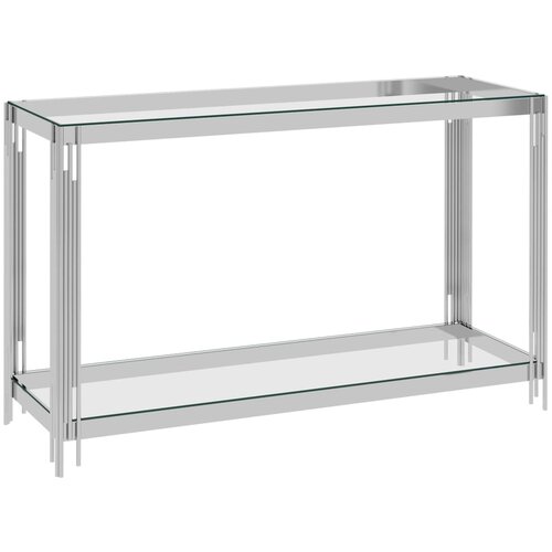 VidaXL Stranska mizica srebrna 120x40x78 cm nerjaveče jeklo in steklo Slike