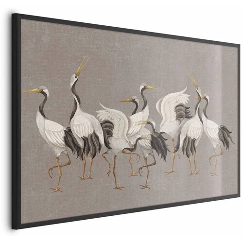  Plakat - Crane Dance - light bird silhouettes on a warm-gray textured background 60x40 Crni okvir Cijene