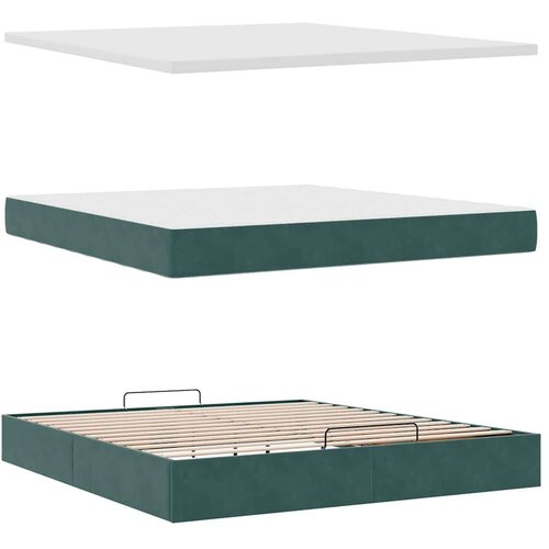 vidaXL Otomanski posteljni okvir z vzmetnicami zelen 160x200 cm žamet Cene
