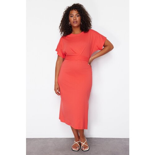 Trendyol Curve Red Straight Cut and Slit Knitted Dress with Tie Detail Cijene