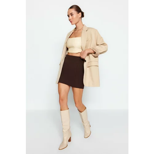 Trendyol Bitter Brown Double Breasted Woven Shorts Skirt