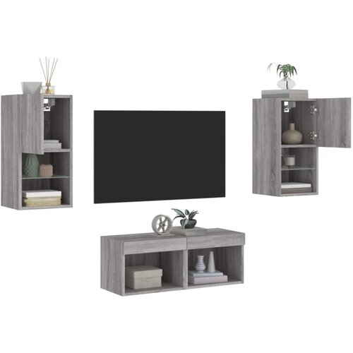 vidaXL Stenske TV omarice z LED lučkami 4 kosi siva sonoma Cene
