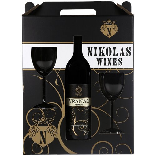 Nikolas Wines poklon pakovanje crno vino 0.75l + 2 čaše Slike