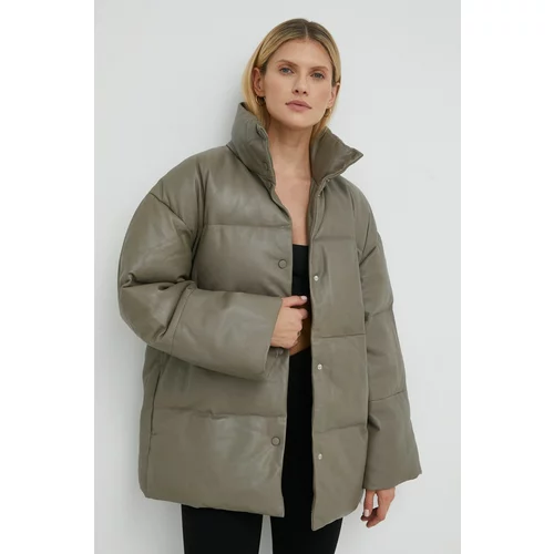 Samsoe Samsoe Kožna jakna za žene, boja: siva, za zimu, oversize