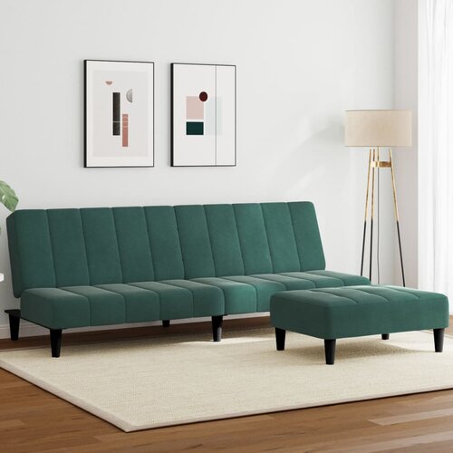 The Living Store Kavč dvosed z leži&amp;scaron;čem in stolčkom za noge temno zelen žamet - Kavč Z Leži&amp;scaron;čem, (21494929) Slike