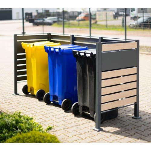 WESTMANN metalna obloga za 3 kante za smeće Planum | 3x240L | Drveni izgled | 250x90x120 cm - BRANDED IN GERMANY Slike