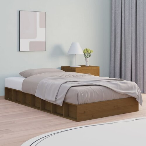 The Living Store Posteljni okvir medeno rjav 75x190 cm trden les - Posteljni Okvir, (21526273) Slike