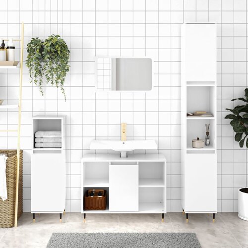 The Living Store Kopalni&amp;scaron;ka omarica visok sijaj bela 80x33x60 cm inženirski les - Kopalni&amp;scaron;ka Omarica, (21436664) Slike