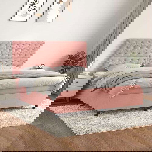  Box spring postelja z vzmetnico roza 160x200 cm žamet, (20896671) Cene