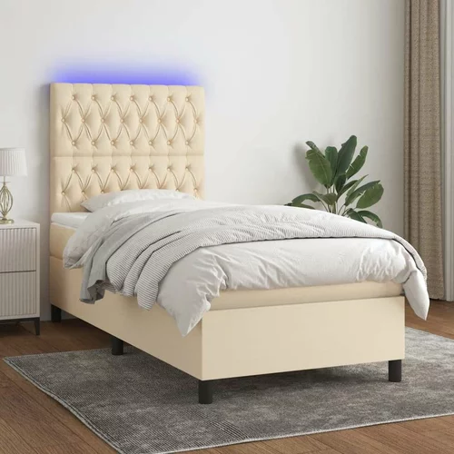  Box spring postelja z vzmetnico LED krem 90x200 cm blago, (20899551)
