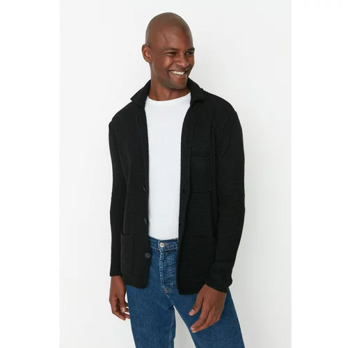Trendyol Black Men's Jacket Collar Textured Cardigan