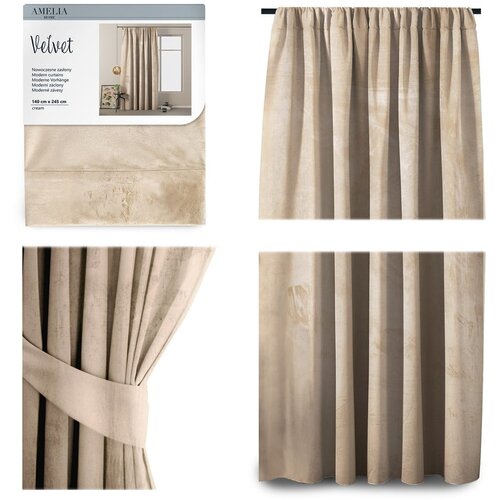 Restilo Bež žametna zavesa AmeliaHome Velvety Simple, 245 x 140 cm Slike