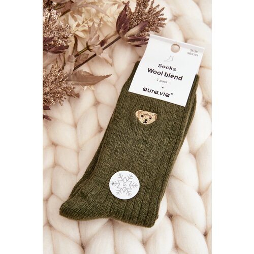 Kesi Women's thick socks with teddy bear, dark green Cene