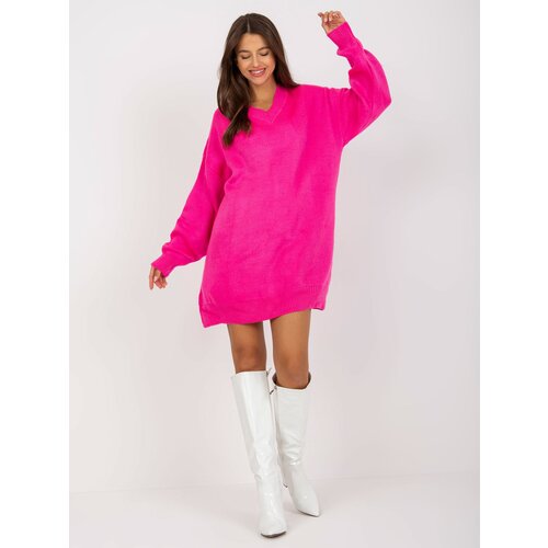 Fashion Hunters Fluo pink loose knitted dress with V-neck RUE PARIS Cijene