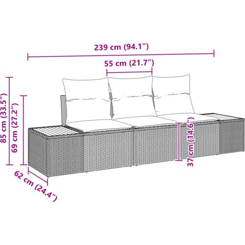 vidaXL 3-delni vrtni kavč s blazinami Bež Poly Rattan akacija Cene