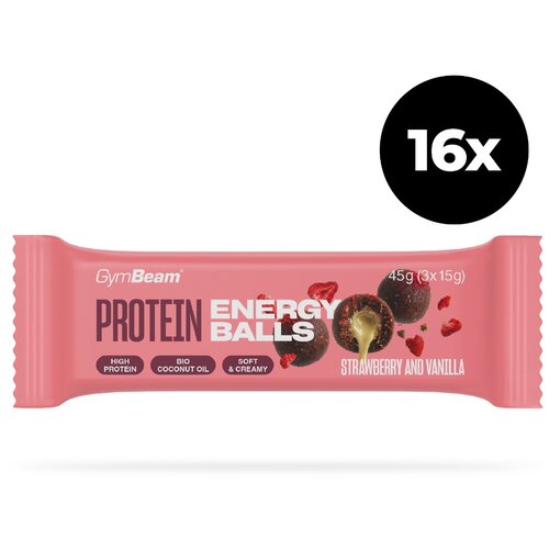 GymBeam Protein energy balls 16 x 45 g jagoda - vanilija Cene