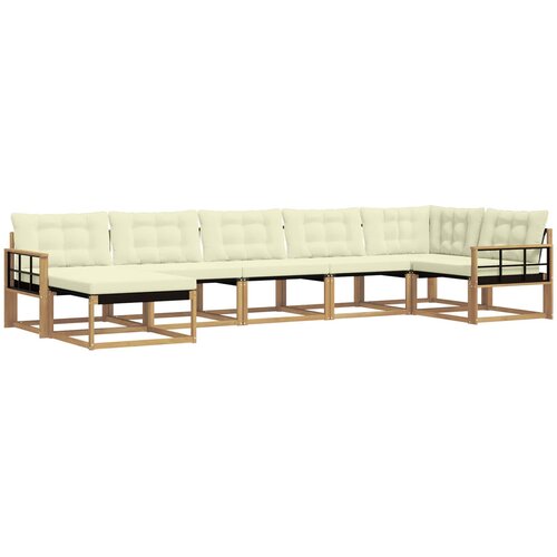  Set vanjskih sofa 7 kom. Bijela i krem Čvrsto drvo akacije 406 x 168,5 x 73 cm Slike