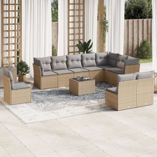  11-dijelni set vrtnih sofa od poliratana s jastucima bež Slike