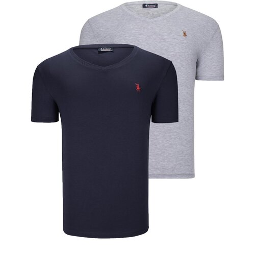 Dewberry DUAL SET T8568 V-NECK MENS T-SHIRT-NAVY BLUE - GREY Slike