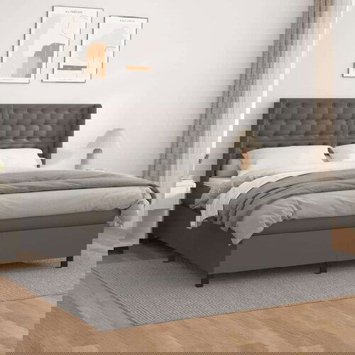  Box spring postelja z vzmetnico siv 160x200 cm umetno usnje, (20900408) Cene