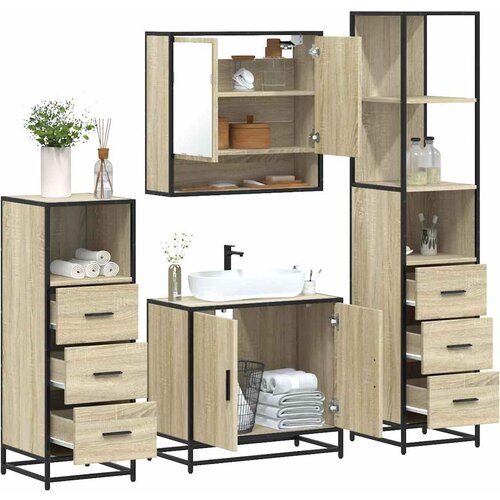 vidaXL 4-dijelni set kupaonskog namještaja boja hrasta sonome drveni Cijene