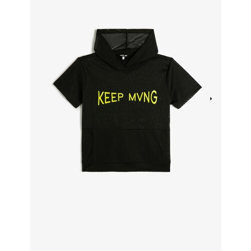 Koton Hooded Mesh T-Shirt Sports Short Sleeve kangaroo Pocket Printed Cene