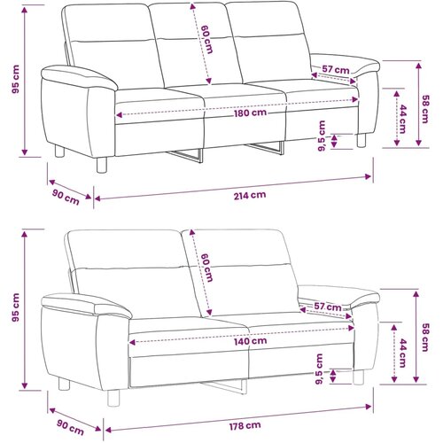  Set sofe 2 pcs Maslinasto zelena Umetnička suknja koža - Vojska zelena 2-sjedalo (140 cm) + 3-sjedalo Slike