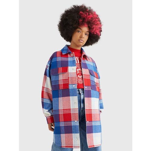 Tommy Hilfiger Red and Blue Women&amp;#039;s Plaid Outerwear Tommy Jeans - Women Slike