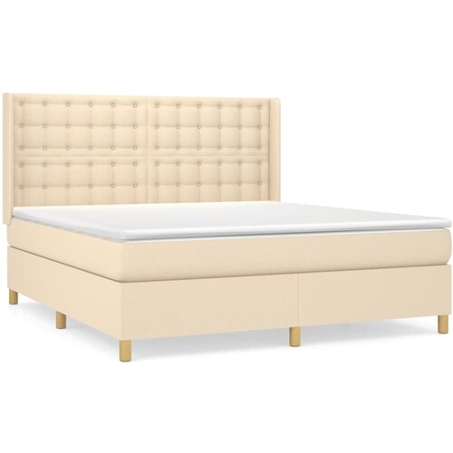 VidaXL Box spring postelja z vzmetnico krem 160x200 cm blago, (20895667) Slike