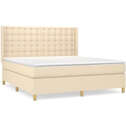 vidaXL Box spring postelja z vzmetnico krem 160x200 cm blago, (20895667)