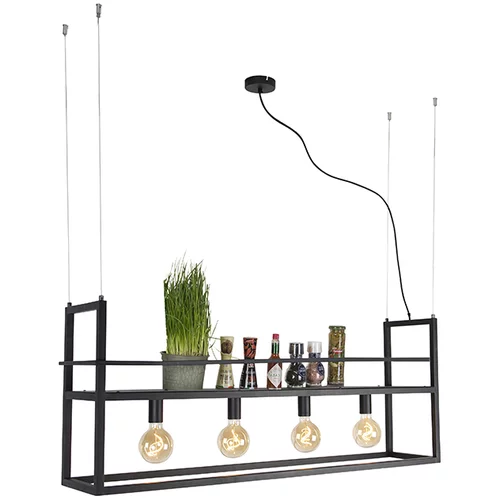QAZQA Industrijska viseča svetilka črna z velikimi 4 -lučnimi omaricami - stojalo za kletke