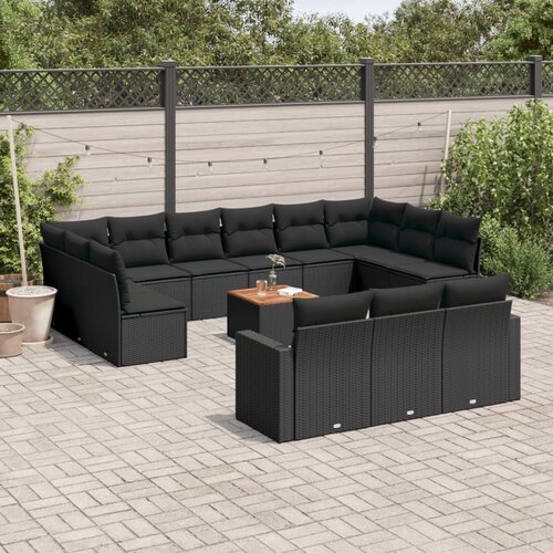 VidaXL 14-dijelni set vrtnih sofa s jastucima poliratan crni Slike