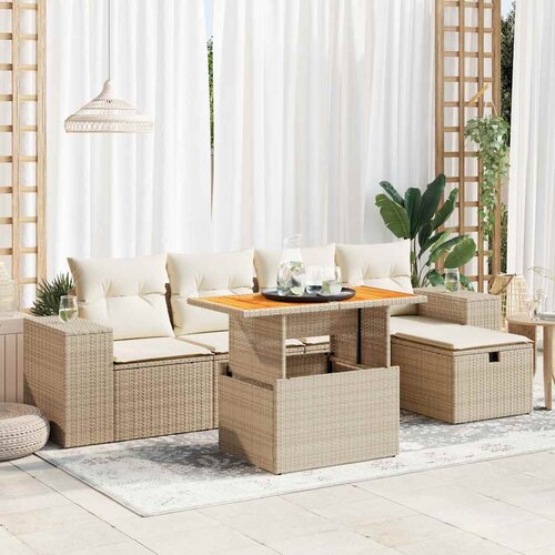 vidaXL 6-dijelni set vrtnih sofa s jastucima bež od poliratana bagrem Cene