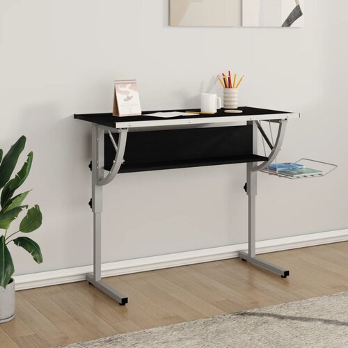 vidaXL Delovna miza črna in siva 110x53x(58-87) cm inžen. les in jeklo Cene