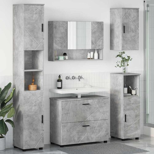 vidaXL Komplet pohištva za kopalnico s predalom 5 pcs Betonsko siva Cene