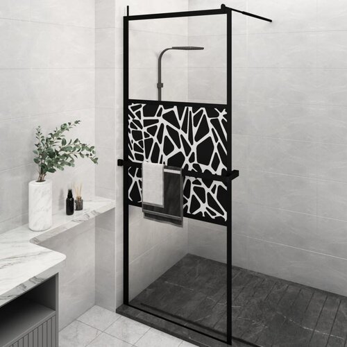  The Living Store Pregrada za tuš s polico črna 80x195 cm ESG steklo in aluminij - Stena Za Tuš, (21487562) Cene