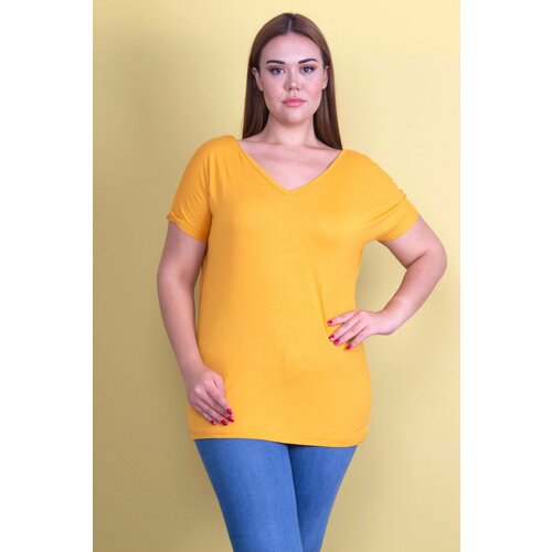 Şans Women's Plus Size Mustard Decollete Viscose Tunic Cene