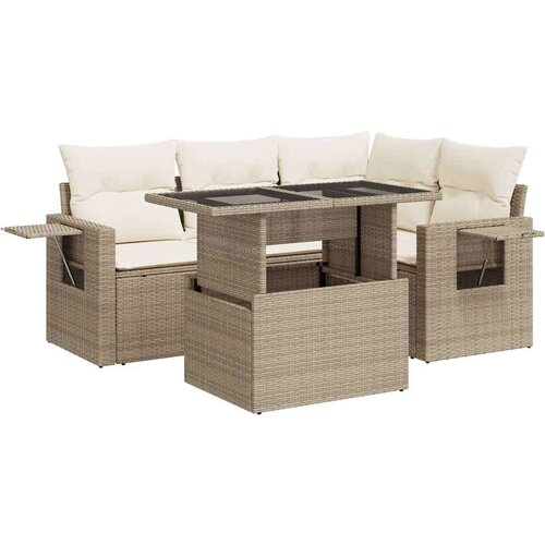 VidaXL 5-dijelni vrtni set sofa s jastucima bež od poliratana Slike