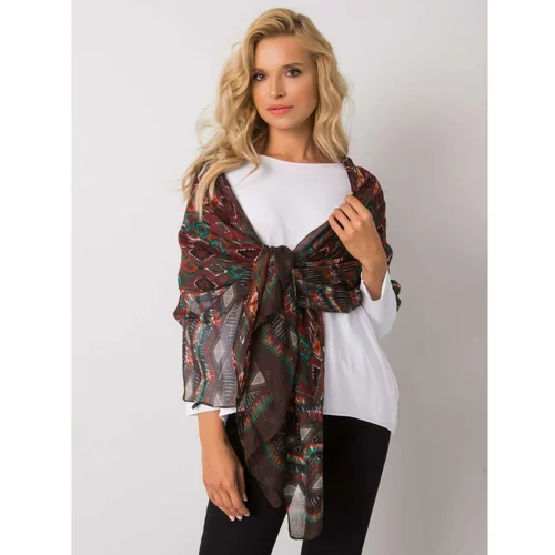Fashion Hunters Brown and green scarf with ethnic patterns