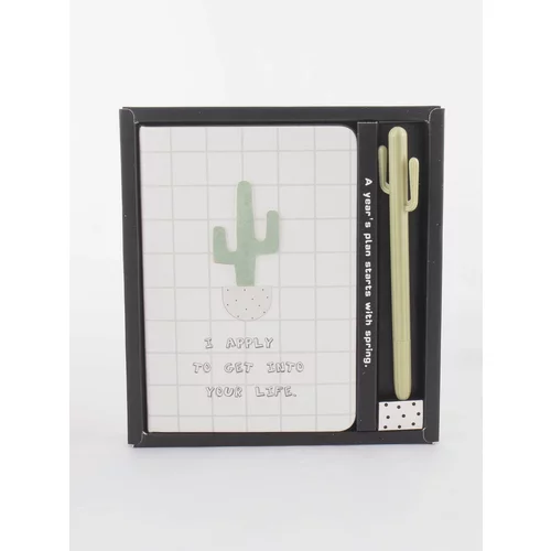 Fashion Hunters Notebook and pen with white cactus pattern