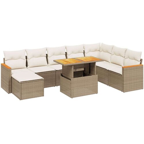 VidaXL 9-dijelni set vrtnih sofa s jastucima bež od poliratana Slike