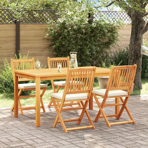  Zložljive vrtne stole s belimi blazinami 4kos Solid Acacia Wood Cene