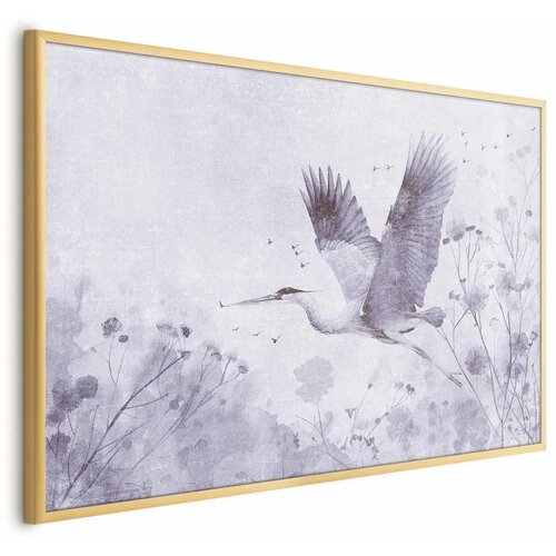  Plakat - Majestic Flight - crane in flight in a monochromatic cool color palette 42x29.7 Zlatni okvir Cene