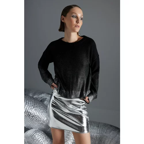 Trendyol Black Foil Printed Knitwear Sweater