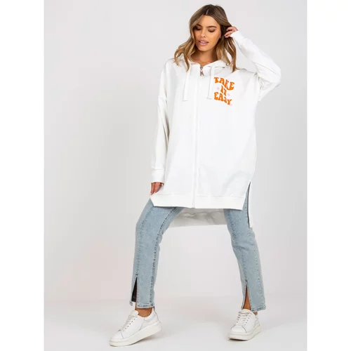 Fashion Hunters White and orange oversized zipped sweatshirt with a hood